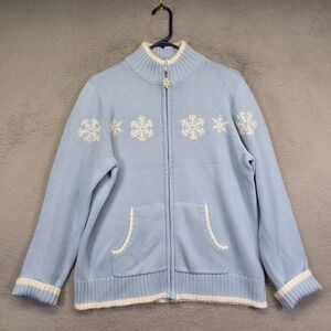 Quacker Factory Cardigan Womens M Blue Snowflake Beaded Angora Christmas Holiday